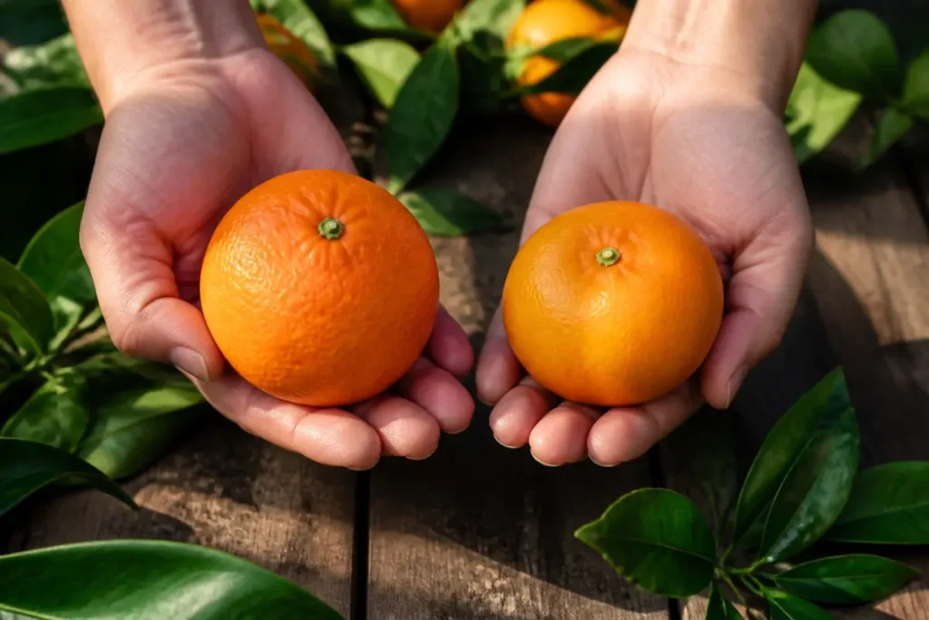 Clémentines et mandarines présentées ensemble