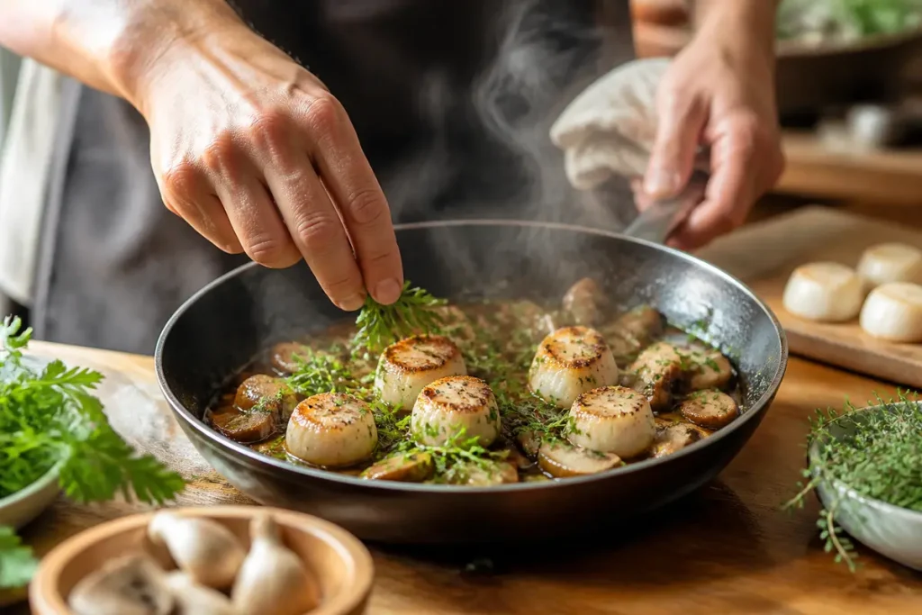 Coquilles Saint-Jacques à la bretonne aux champignons