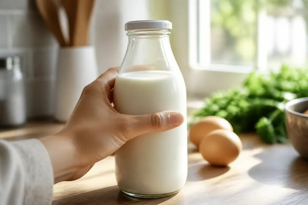 Bouteille de lait conservée au réfrigérateur