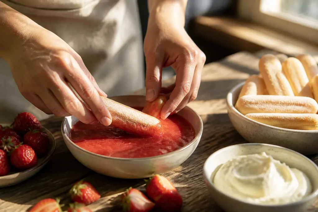 Dans quoi tremper les biscuits pour un tiramisu aux fraises